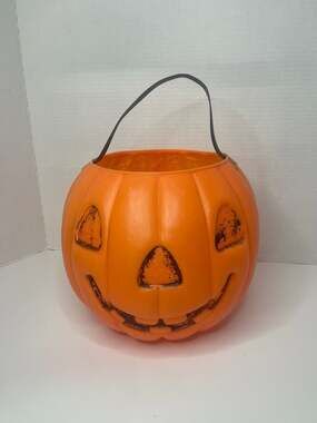 Vintage AJ Renzi Halloween Blow Mold Jack-O-Lantern Candy Bucket Pail